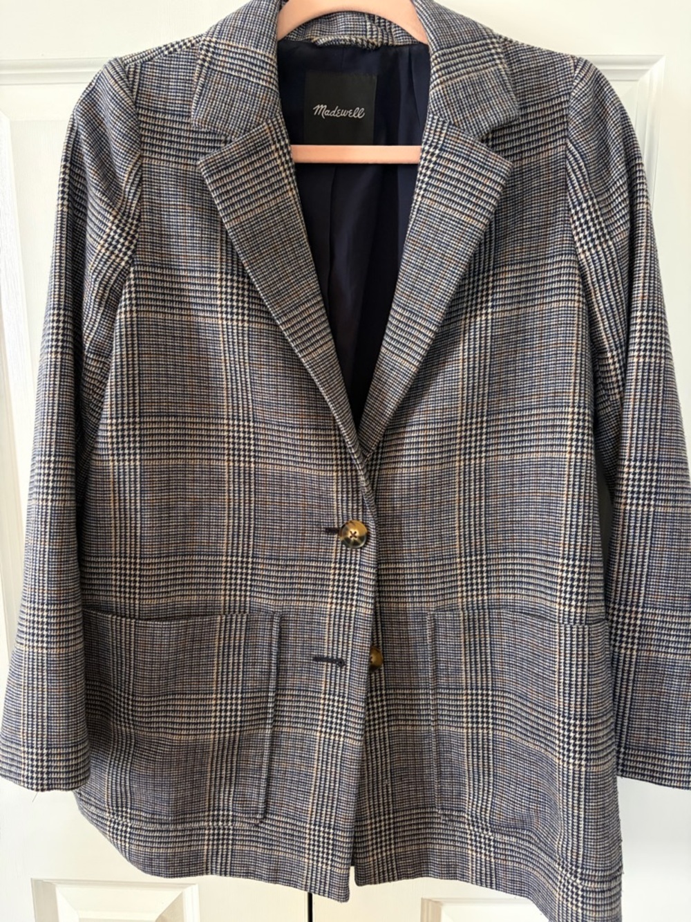 Madewell Glen Plaid Blazer in Navy Grey and Tan